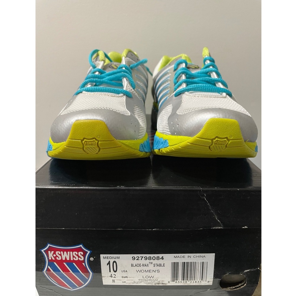 K-Swiss Blade-Max Stable Womens 10 Running Shoes Silver‎ Yellow Blue NIB